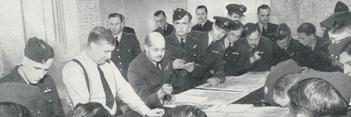 RAF bomber crews assembled for briefing prior to raid